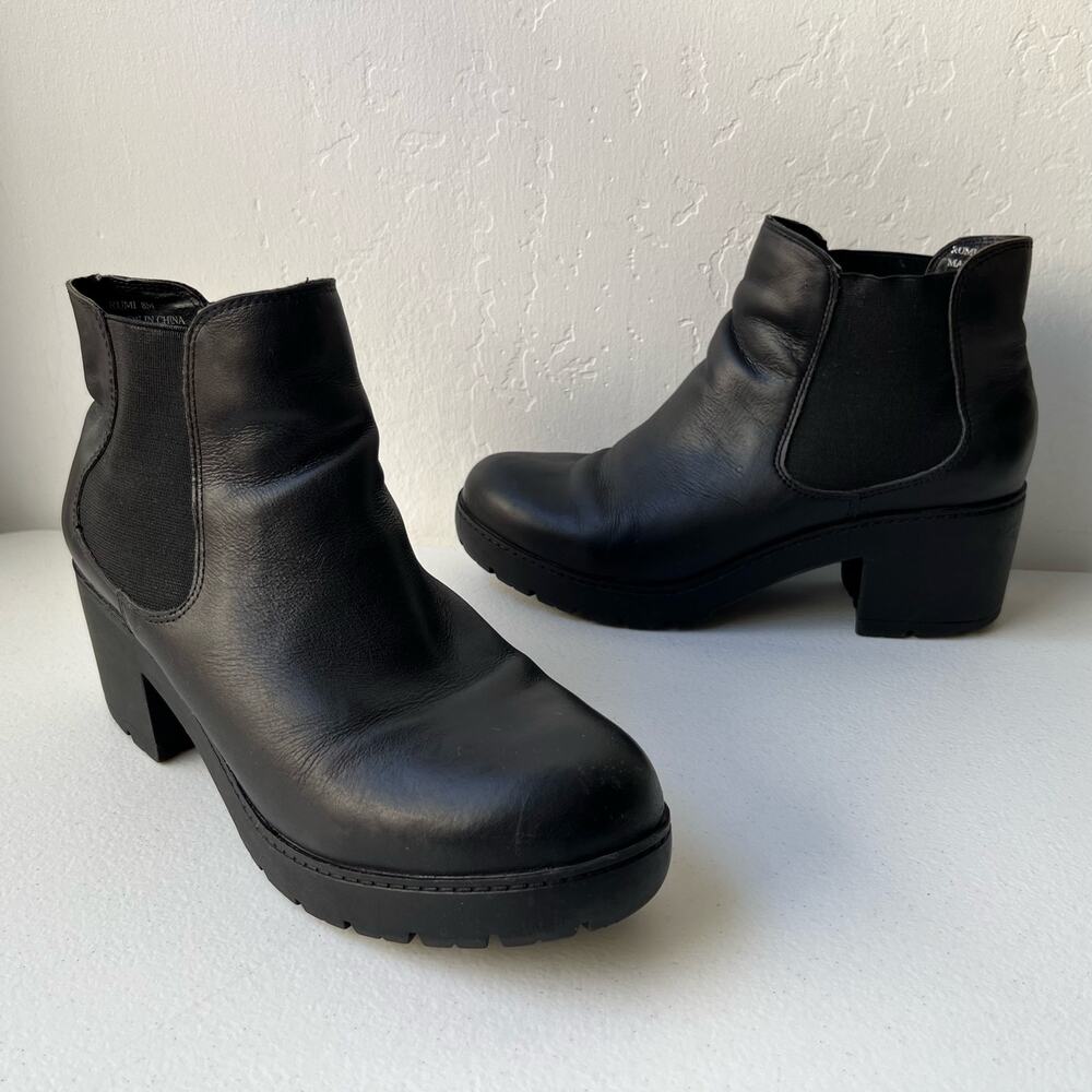 Steve Madden Rumi Leather Ankle Boots Women's 8 Black Chunky Platform Moto Y2K